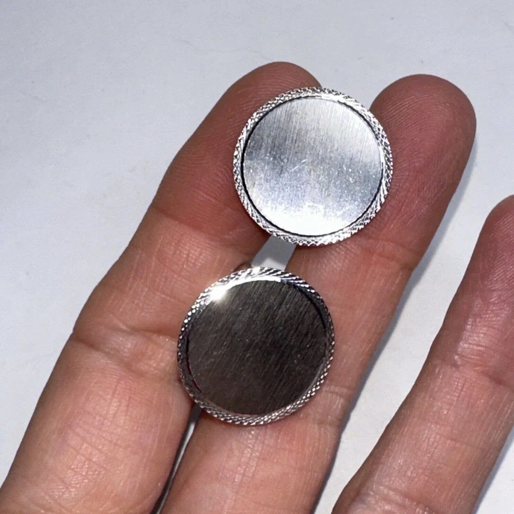 Lamode Sterling Silver Cufflinks Round Button Texture edges‎ Signed Vintage